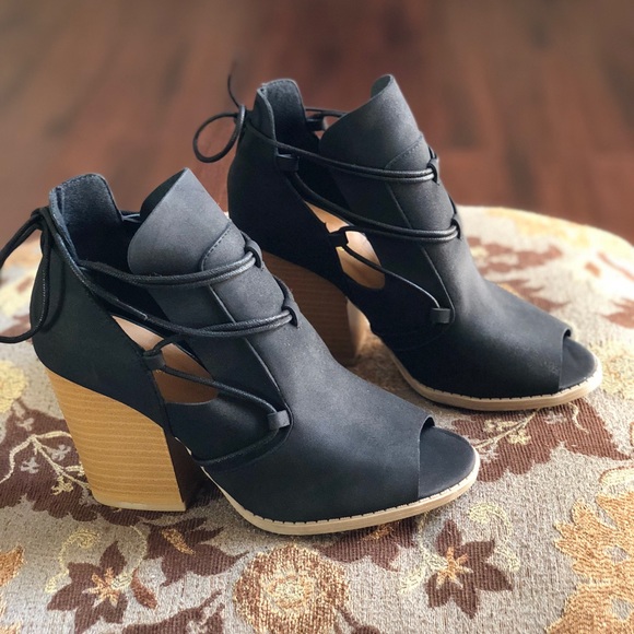 Only Size 8 left. Black Open Toe Bootie - Picture 4 of 7